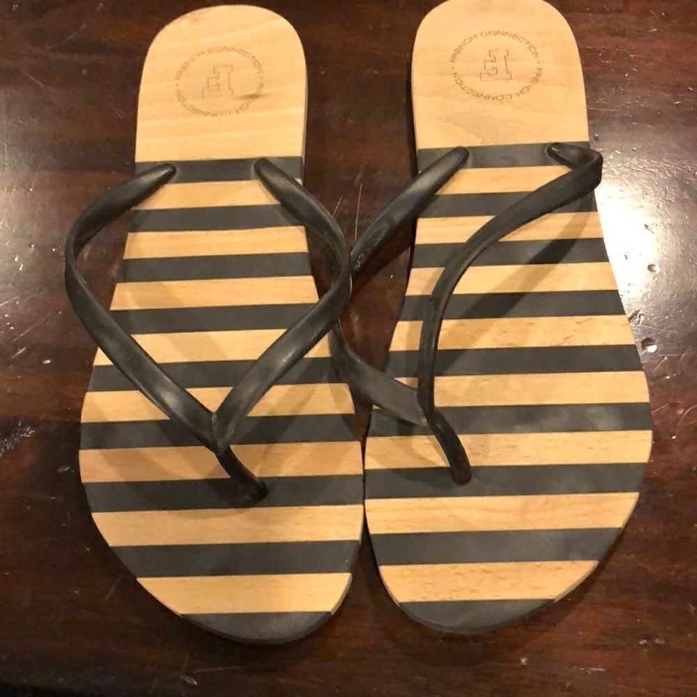 French Connection Striped Flip Flops, Size 9